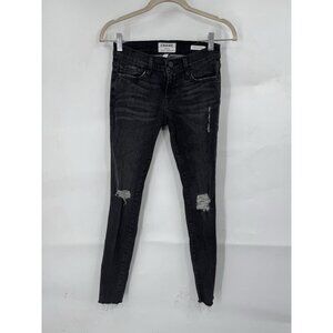 Frame Le Skinny de Jeanne Black Distressed Noir Low Rise Skinny Denim Jeans‎ 24
